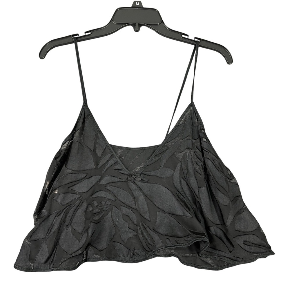 Secrets Lingerie Camisole Blouse Womens L Black Sheer‎ Burnout Floral Crop Top